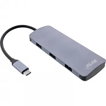 InLine USB 3.2 Gen.2 šakotuvas, 4x USB-C + 3x USB-A, PD 100W, aliuminis, pilkas