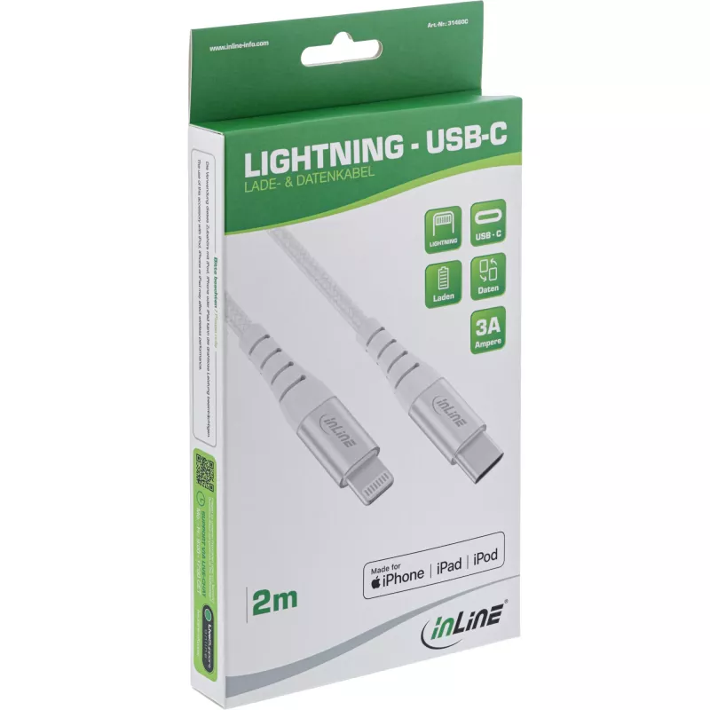 InLine USB-C Lightning laidas, iPad, iPhone, iPod, sidabrinis/aliuminis, 1 m