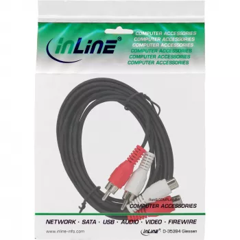 InLine garso kabelis 2x RCA kištukas / lizdas 2,5 m, juodas