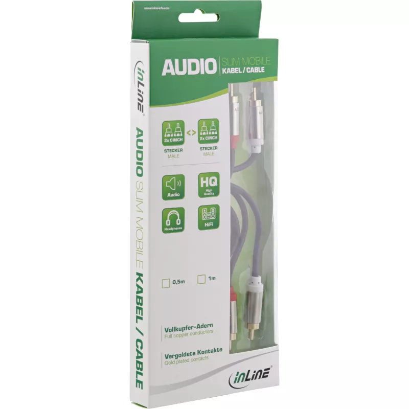 InLine plonas garso kabelis 2x RCA M/M, Stereo, 0,5 m, juodas