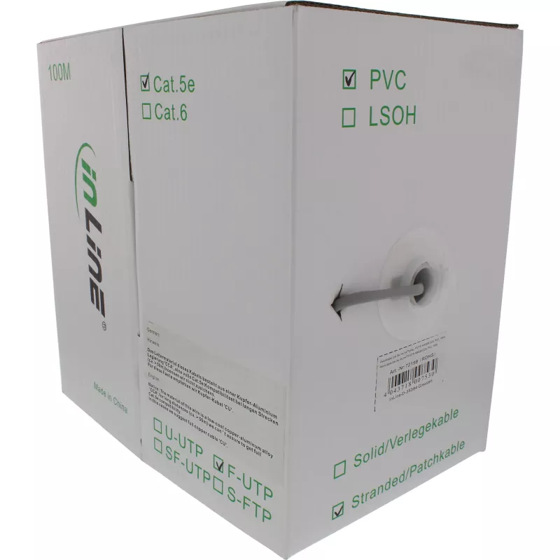 InLine Patch kabelis F/UTP Cat.5e AWG26 CCA pilkas 100 m