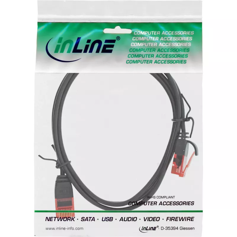 InLine Slim Patch kabelis, U/UTP, Cat.6, juodas, 1,5 m