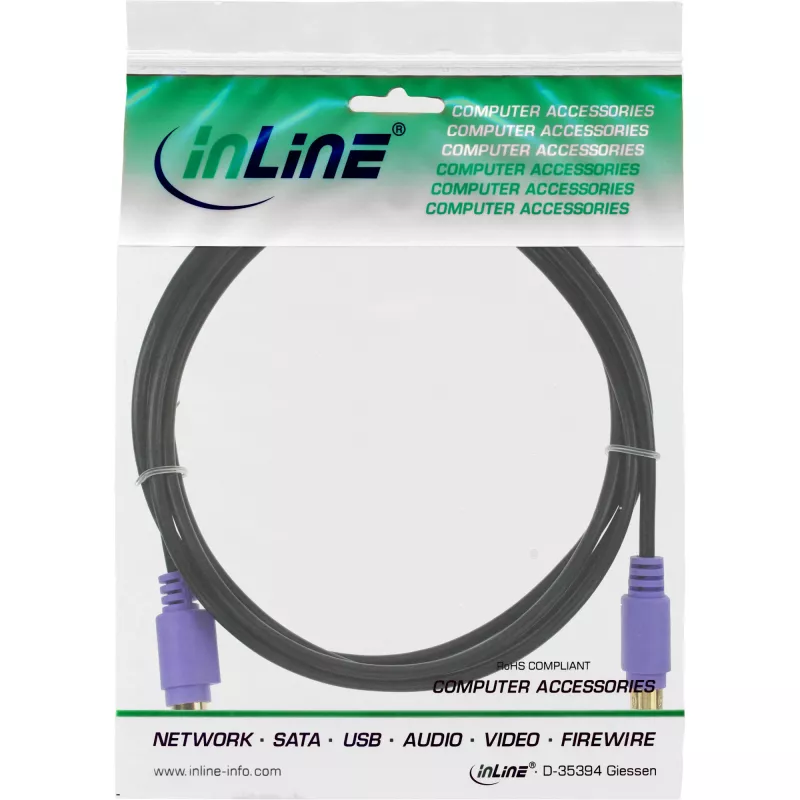 InLine PS/2 kabelis, M/M, juodas/violetinis, paauksuoti kontaktai, 2 m