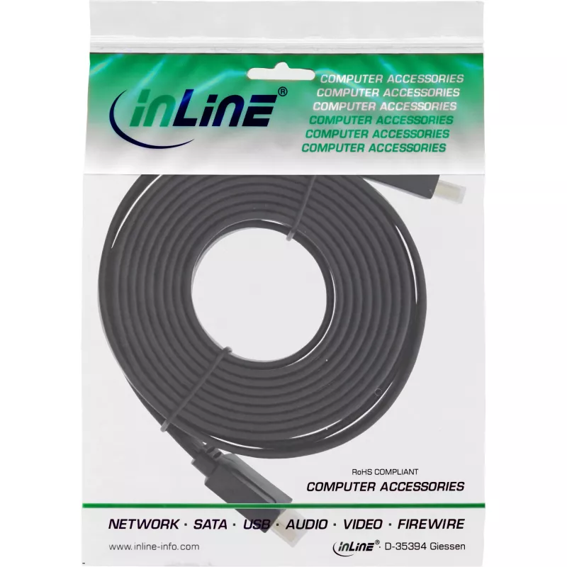 InLine HDMI plokščias laidas High Speed su Ethernet auksuoti kontaktai juodas 10m