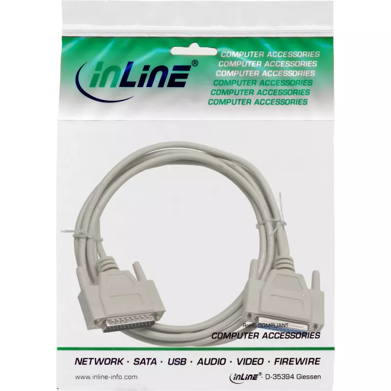 InLine serialinis kabelis DB25 kištukas / lizdas tiesioginis pilkas 5 m