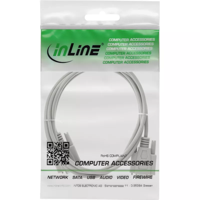 InLine Serial prailginimo laidas, 9 kontaktų kištukas / lizdas, lietas, 1:1 sujungimas, 10 m