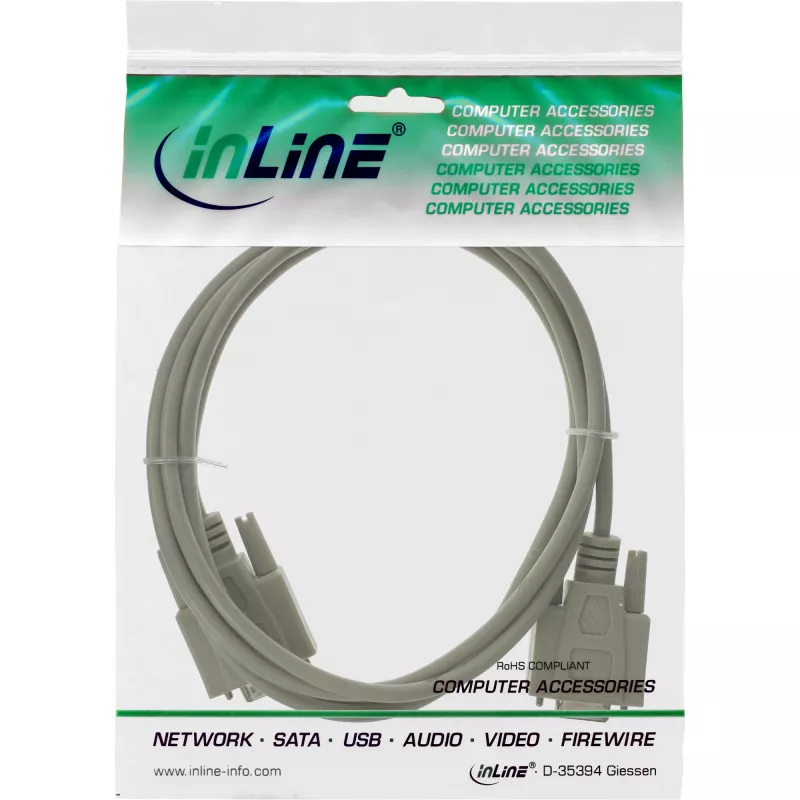 InLine Serial prailginimo laidas, 9 kontaktų kištukas / lizdas, lietas, 1:1 sujungimas, 10 m