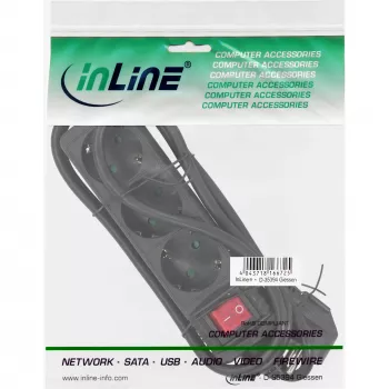 InLine 3-jų lizdų ilgintuvas su jungikliu, juodas, 5 m