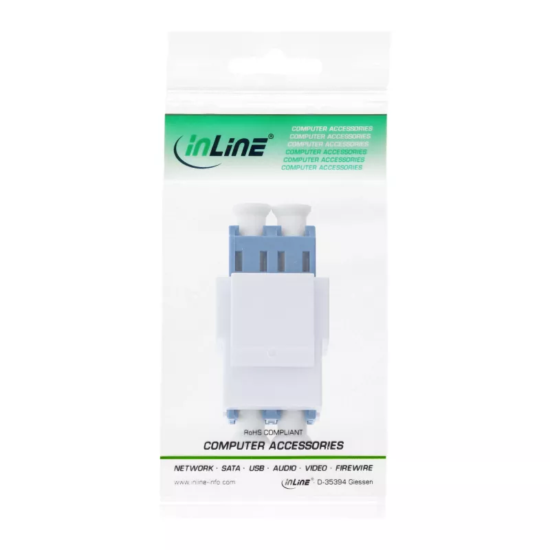 InLine FO Keystone Snap-in adapteris baltas, duplex LC/LC, vienmodis, keraminė įvorė, mėlynas