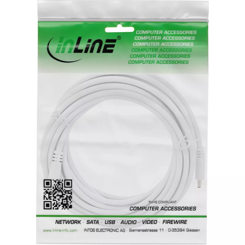 InLine DC ilginimo laidas, DC kištukas/lizdas 3,5x1,35 mm, AWG 18, baltas 5 m