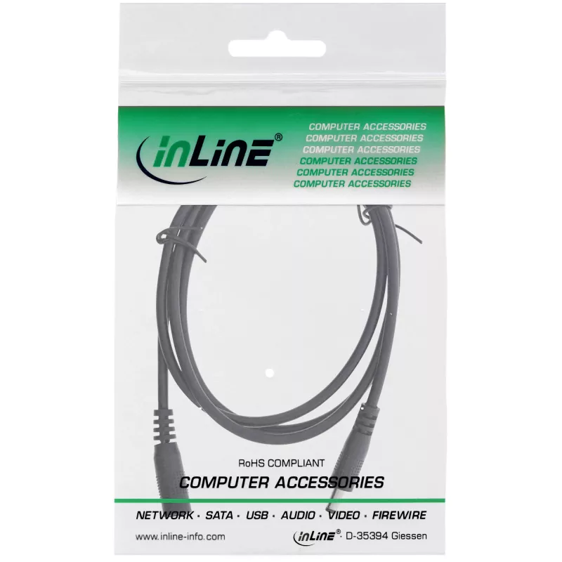 InLine DC ilginimo laidas, DC kištukas / lizdas 4,0x1,7 mm, AWG 18, juodas 0,5 m