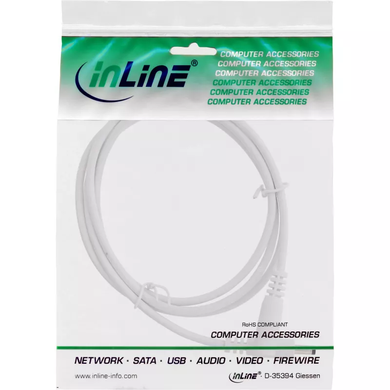 InLine ilginimo kabelis DC, vyriška/moteriška 4.0x1.7mm, AWG 18, baltas 0,5m
