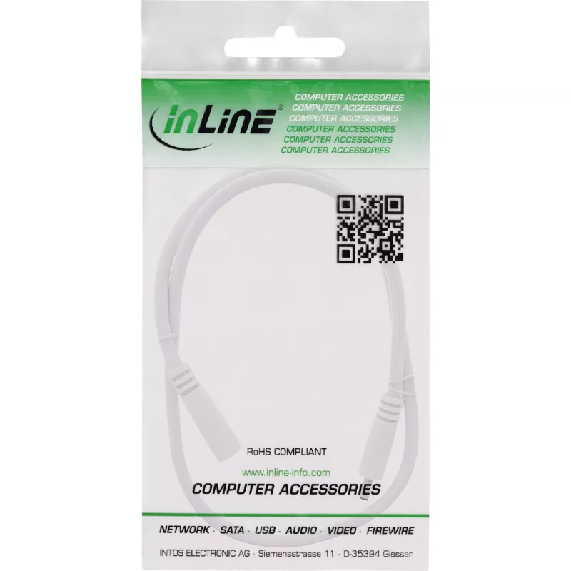 InLine DC ilginimo laidas, DC kištukas / lizdas 3,5x1,35 mm, AWG 18, baltas, 0,5 m