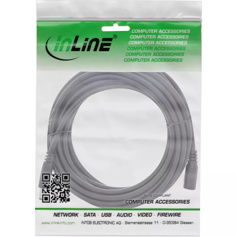 InLine DC ilginimo laidas, DC kištukas/lizdas 5.5x2.5mm, AWG 18, juodas 3m
