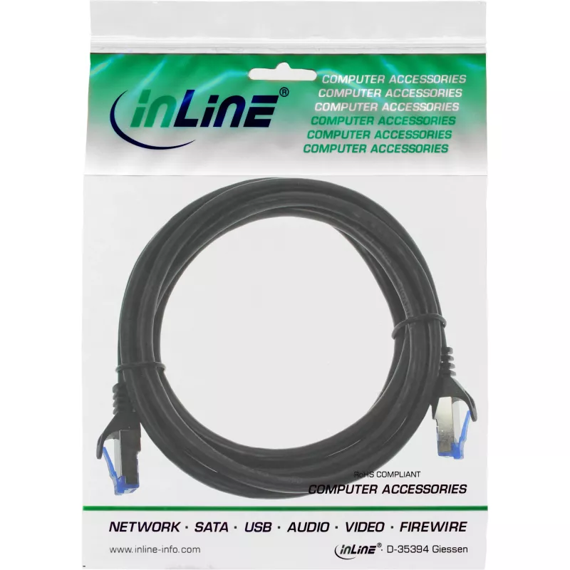 InLine Patch laidas, Cat.6A, S/FTP, PE lauko, juodas, 1m