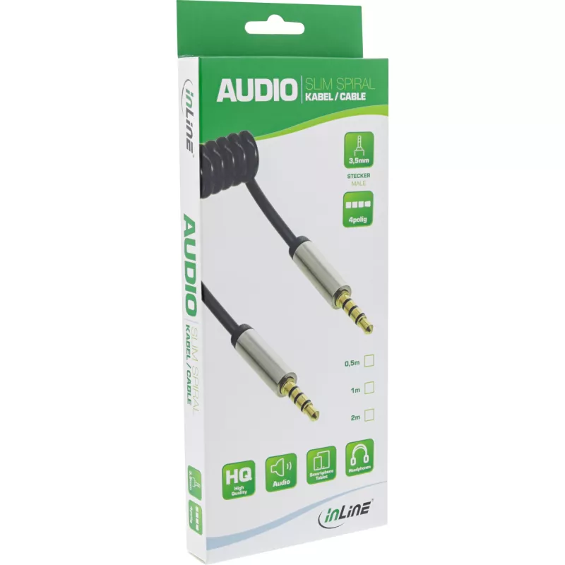 InLine plonas spiralinis garso laidas 3,5 mm kištukas / kištukas 4 kontaktų stereo 0,5 m