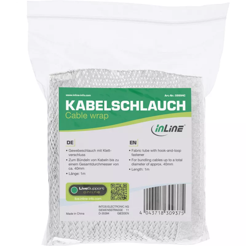 InLine kabelių movimo rankovė, audeklinė su lipduku, 1m x 25mm balta