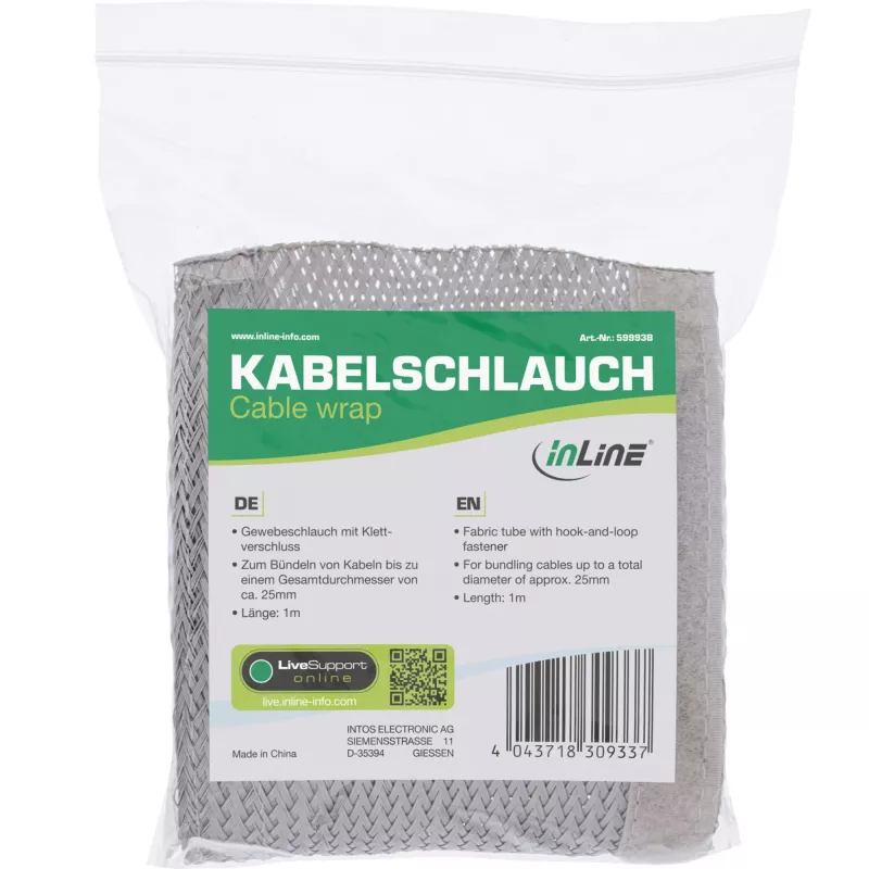 InLine audeklinis kabelių gofras su lipduku, 1m x 25mm, pilkas
