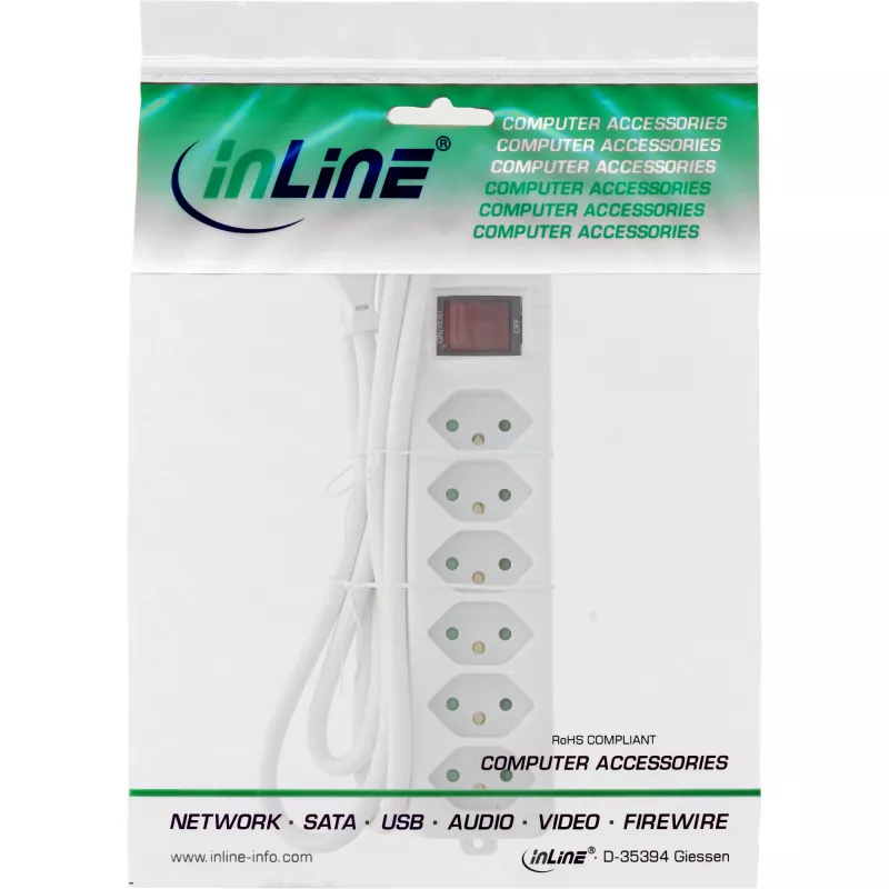 InLine Power strip SWITZERLAND 6-ių lizdų su jungikliu, 1,5 m, baltas