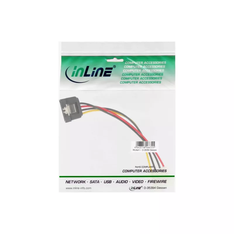 InLine SATA maitinimo adapterio laidas 4pin Molex / 15pin SATA su fiksatoriumi 0,30 m