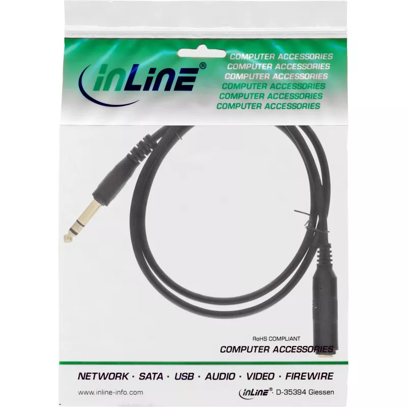 InLine ausinių ilginamasis kabelis 6,3 mm stereofoninis, auksuoti kontaktai, juodas, 3 m