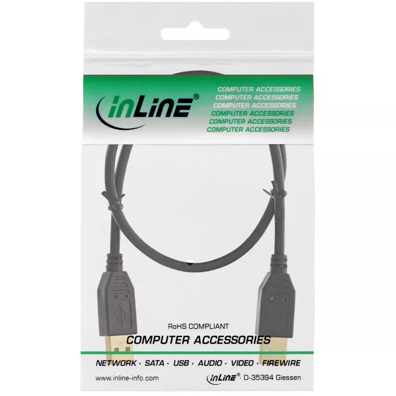 InLine USB 2.0 laidas, AM/AM, juodas, auksuoti kontaktai, 1 m