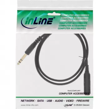 InLine ilginamasis laidas ausinėms 6,3 mm stereo M/F, auksuotas, juodas, 2 m