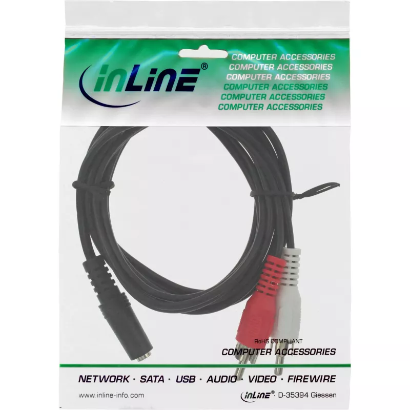 Audio kabelis 2x RCA vyriškas / 3,5 mm stereo moteriškas 5 m InLine 89940E