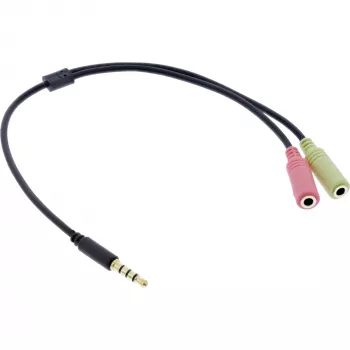 InLine garso ausinių adapterio laidas 3,5 mm kištukas 4 kontaktų / 2x 3,5 mm lizdai, juodas, 1 m
