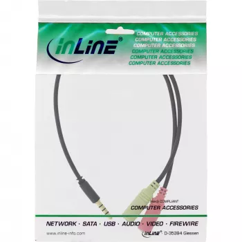 InLine garso ausinių adapterio laidas 3,5 mm kištukas (4 kontaktai) / 2x 3,5 mm lizdai, juodas, 2 m