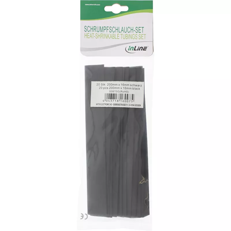 Termosusitraukiantis vamzdelis InLine 200 mm, skersmuo 16 mm → 8 mm, 20 vnt., juodas