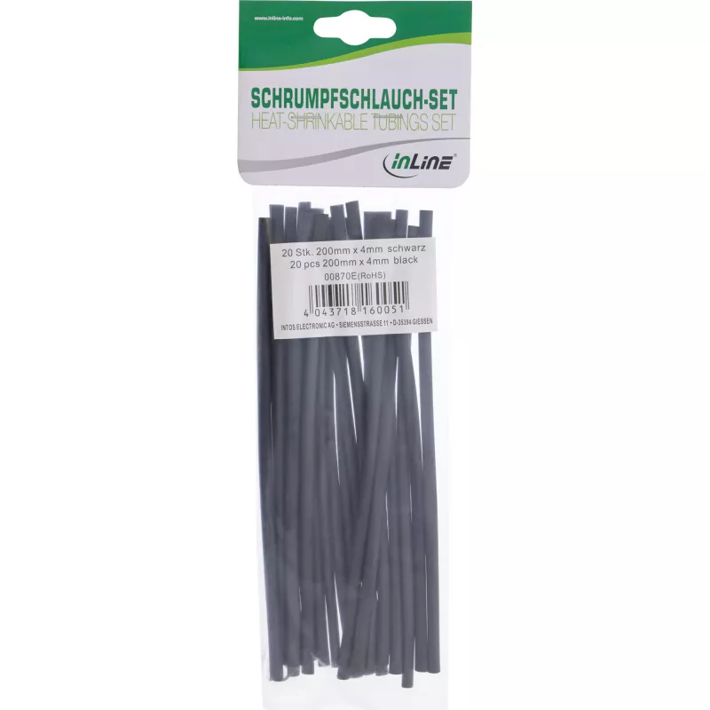 Termosusitraukianti žarna InLine 200 mm, susitraukimo santykis nuo 4 mm iki 2 mm, 20 vnt., juoda
