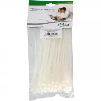 Kabelių raiščiai InLine Marker Ties 200 mm x 4,8 mm, nailoniniai, 100 vnt., natūralūs