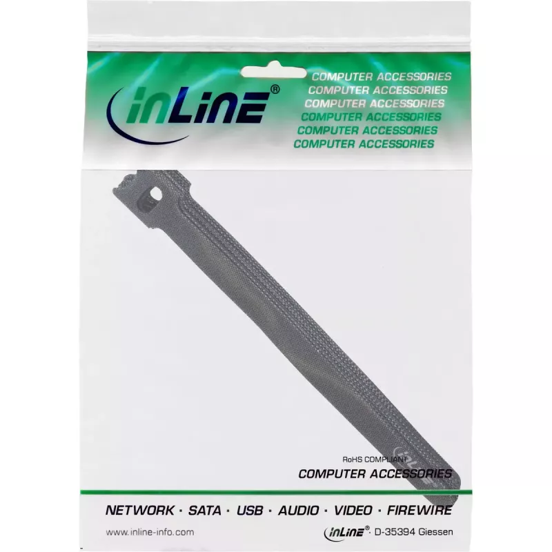 InLine kabelių raištis su lipnia juosta 180x12 mm 10 vnt. juoda