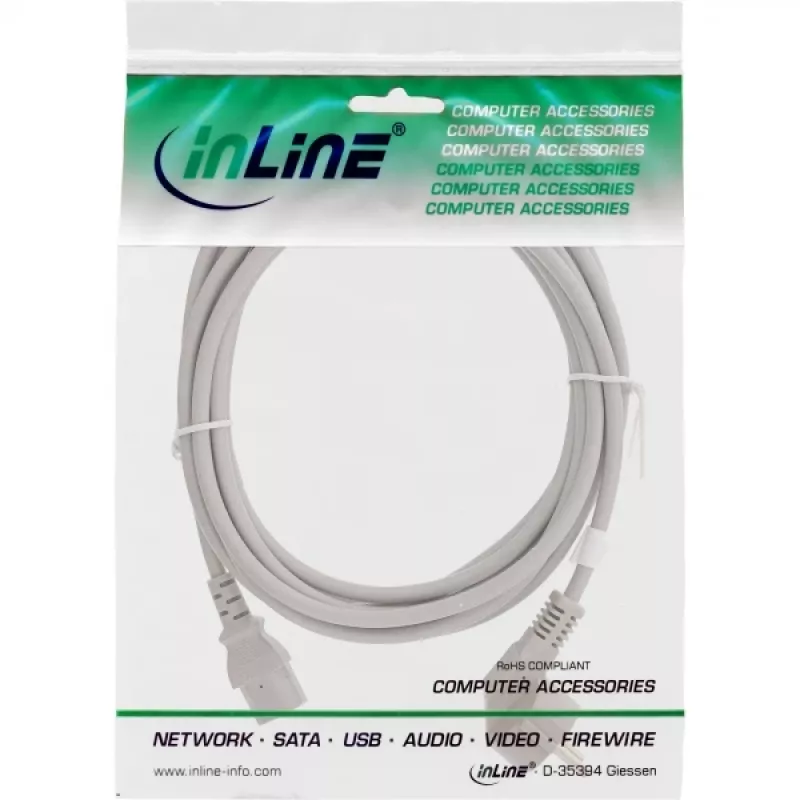 InLine maitinimo laidas, CEE 7/7 kampuotas / 3 kontaktų IEC C13 kištukas, pilkas, 1,5 m