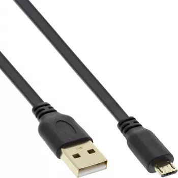 InLine Micro USB 2.0 plokščias laidas USB A / Micro-B, juodas/auksinis, 1 m