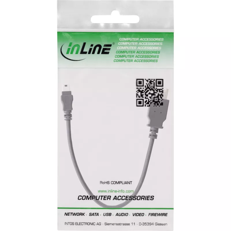 InLine USB 2.0 laidas A lizdas / Mini 5 kontaktų kištukas 0,2 m, juodas