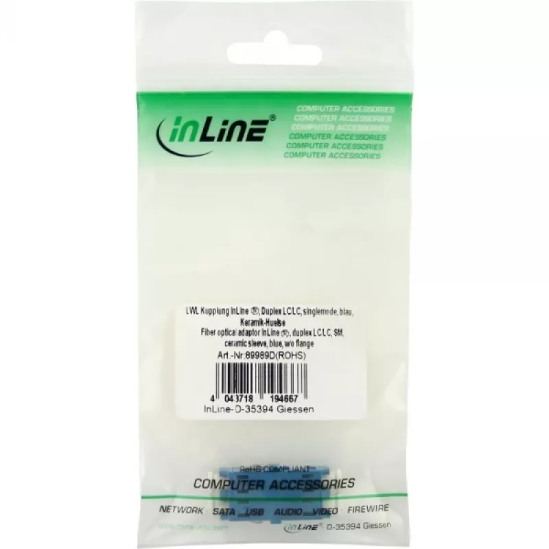 InLine 89989D Skaitmeninis optinis adapteris Duplex LC/LC vienmodis su keramine mova mėlynas