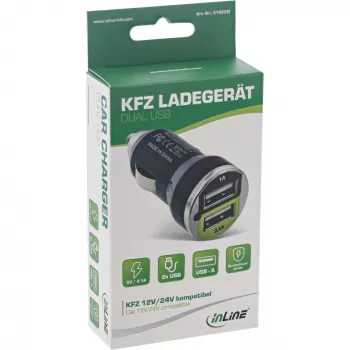 InLine USB automobilinis įkroviklis + maitinimo adapteris bet kokiam USB įrenginiui 12/24V į 5V DC/2.1A