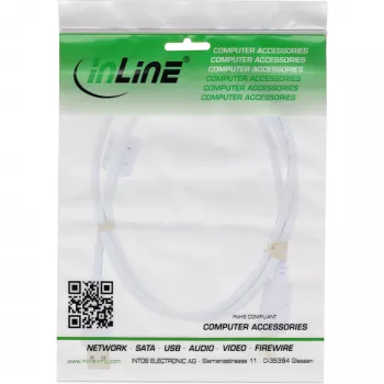 InLine USB 2.0 laidas A tipo kištukas / B tipo kištukas, auksuoti kontaktai, su feritu, baltas, 10 m