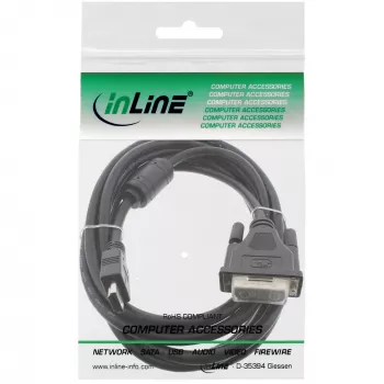 InLine HDMI-DVI laidas 19 kontaktų kištukas / 18+1 kištukas su ferito žiedu juodas 3m