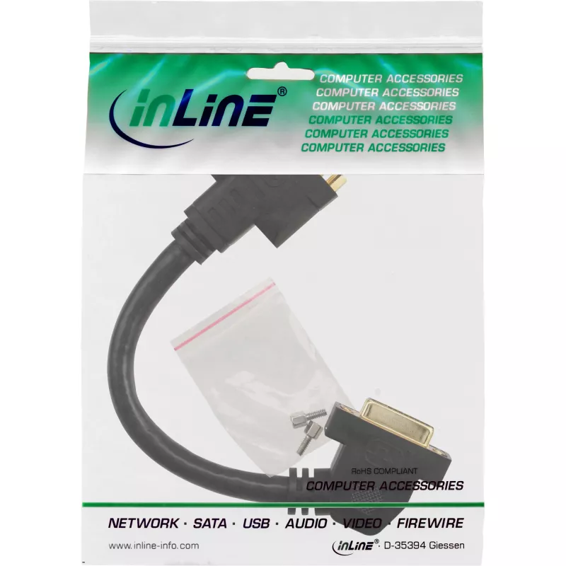 InLine DVI-I adapterinis kabelis 24+5 DVI motina / motina su flanšu 0,2 m