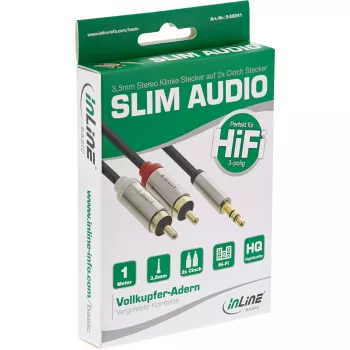 Garso laidas 3.5 mm M - 2x RCA M InLine Basic Slim S-99241