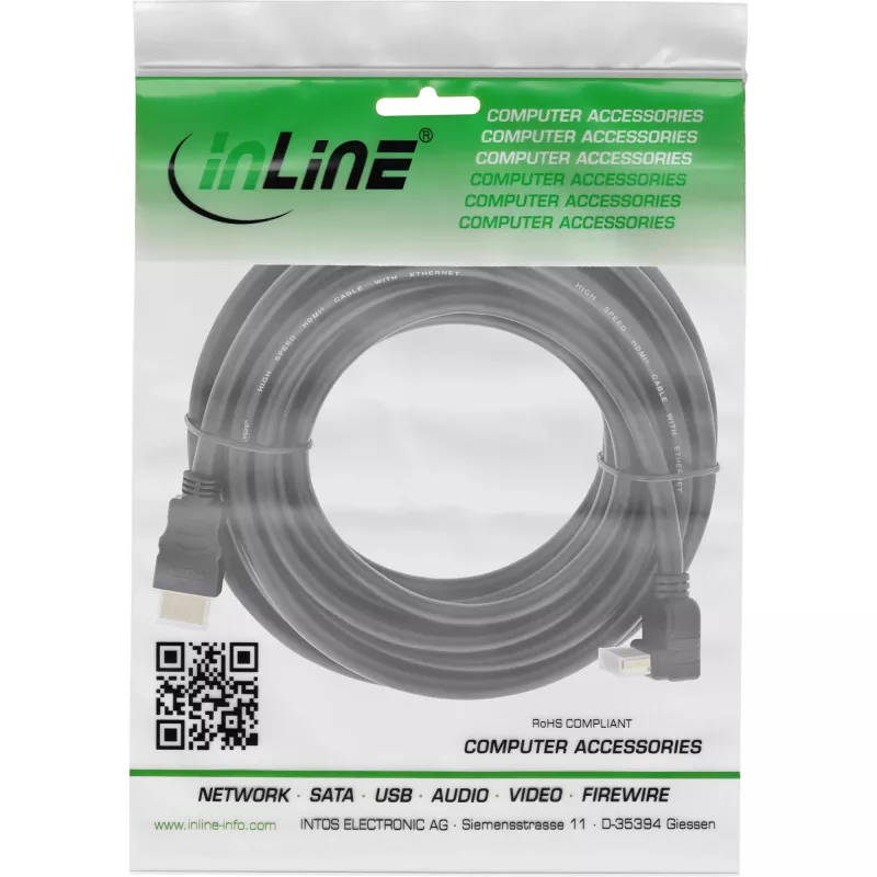 InLine High Speed HDMI laidas su Ethernet, kampuotas, 7,5m