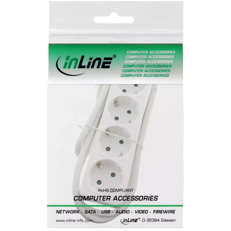 InLine 4-jų lizdų ilgintuvas su įžeminimu, baltas, 1,5 m