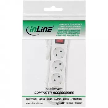 InLine kištukinis lizdas, 4 jungtys su įžeminimu CEE 7/3, su jungikliu, baltas, 1,5 m
