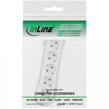 InLine 5-ių lizdų ilgintuvas su įžeminimu, CEE 7/3, baltas, 1,5 m