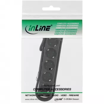 InLine 5-ių lizdų ilgintuvas su įžeminimu CEE 7/3, juodas, 1,5 m