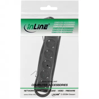 InLine 5-ių lizdų ilgintuvas su įžeminimu CEE 7/3, juodas, 1,5 m