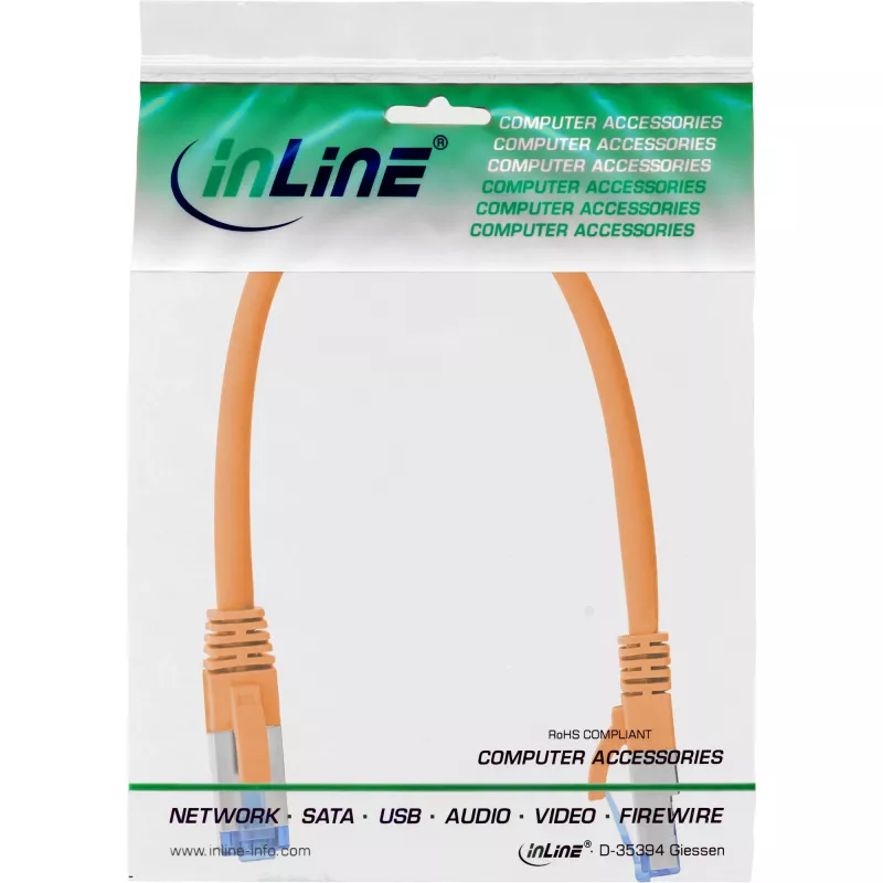 InLine Patch Laidas S/FTP PiMF Cat.6A halogen-free 500 MHz oranžinis 0,25 m